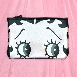 NEW Ipsy Betty Boop collab makeup bag; pearl pink vinyl & black sequins